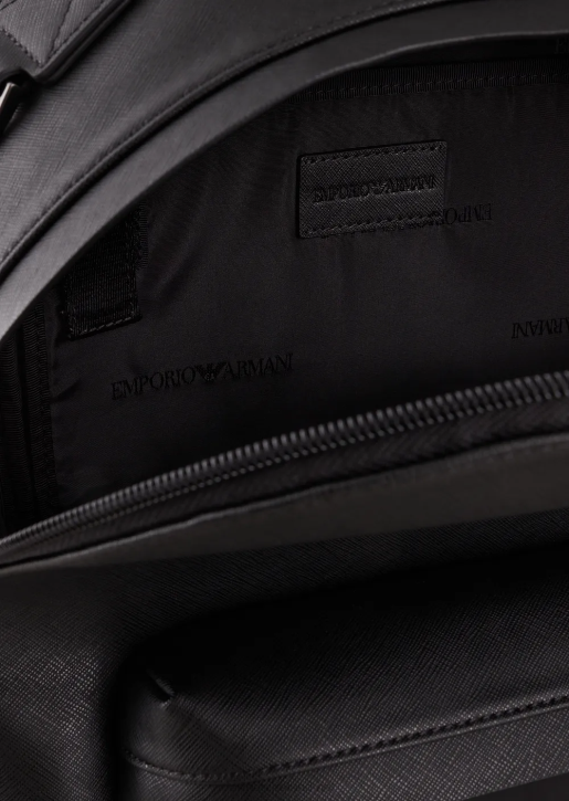 Men 086V1964 Saffiano-Print, Regenerated-Leather Round Backpack Armani