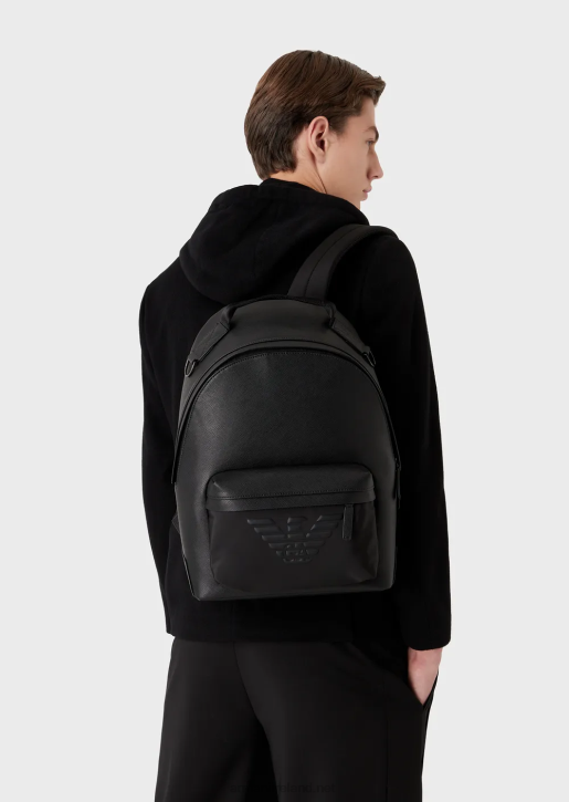 Men 086V1964 Saffiano-Print, Regenerated-Leather Round Backpack Armani
