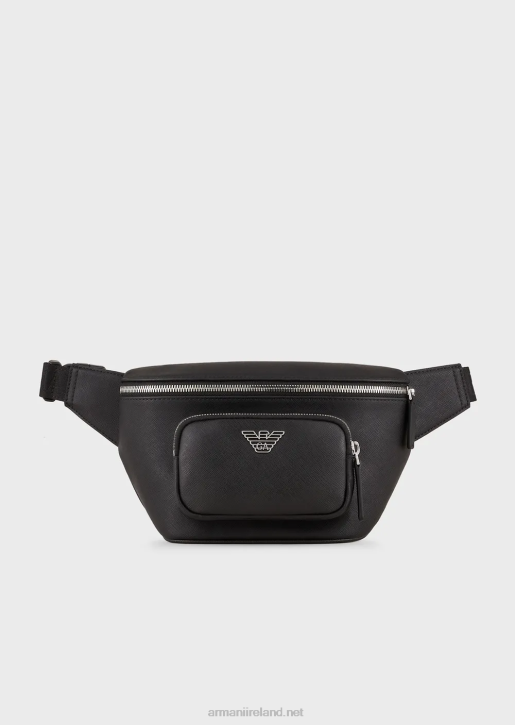 Men 086V1966 Regenerated-Leather Belt Bag With Eagle Pate Armani Black