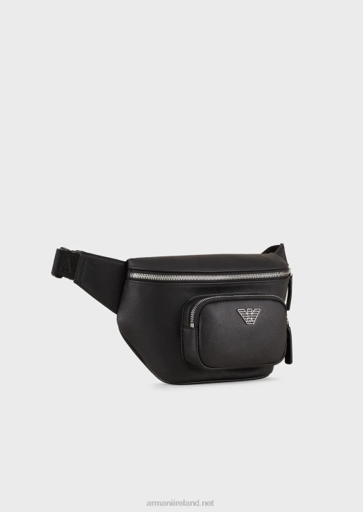 Men 086V1966 Regenerated-Leather Belt Bag With Eagle Pate Armani Black