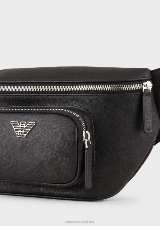 Men 086V1966 Regenerated-Leather Belt Bag With Eagle Pate Armani Black