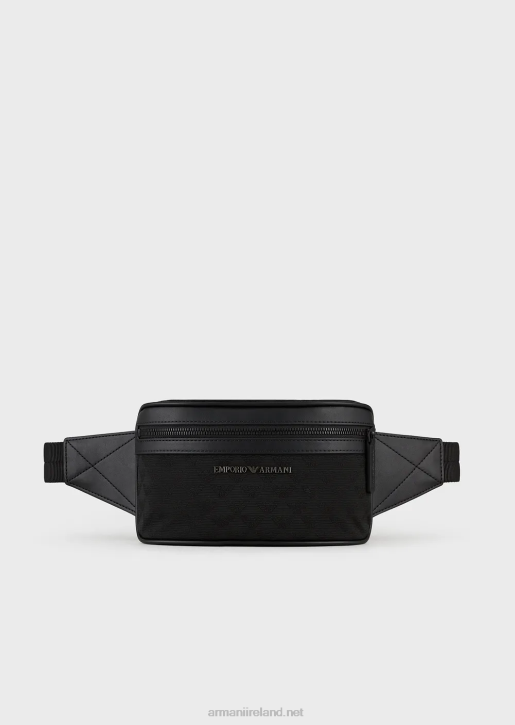 Men 086V1971 Nylon Belt Bag With All-Over Jacquard Eagle Armani Black