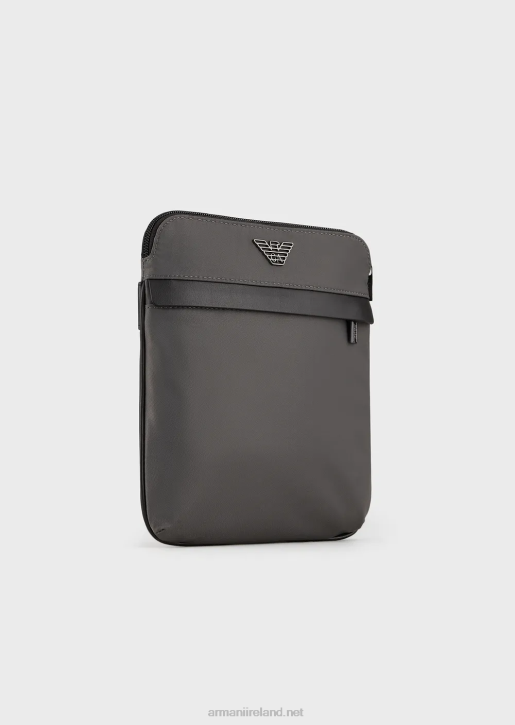 Men 086V1973 Flat, Recycled-Nylon Shoulder Bag Armani Dark Gray
