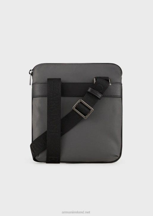 Men 086V1973 Flat, Recycled-Nylon Shoulder Bag Armani Dark Gray