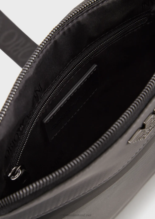 Men 086V1973 Flat, Recycled-Nylon Shoulder Bag Armani Dark Gray
