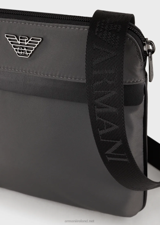 Men 086V1973 Flat, Recycled-Nylon Shoulder Bag Armani Dark Gray