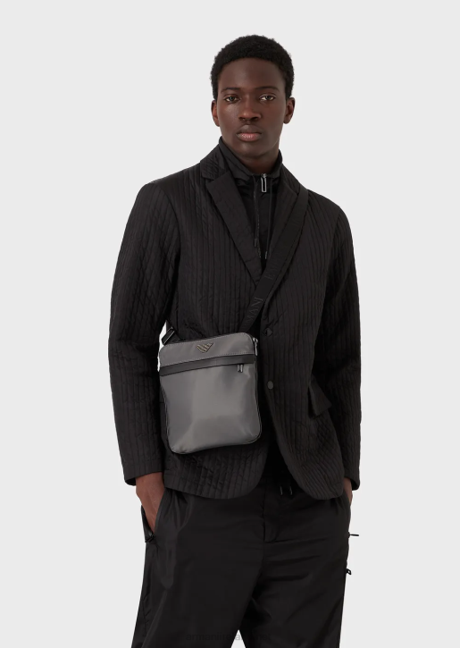 Men 086V1973 Flat, Recycled-Nylon Shoulder Bag Armani Dark Gray