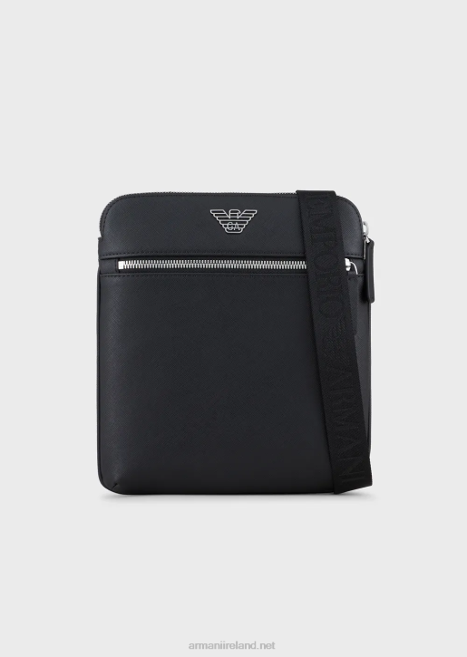 Men 086V1974 Regenerated-Leather Shoulder Bag With Eagle Pate Armani Black
