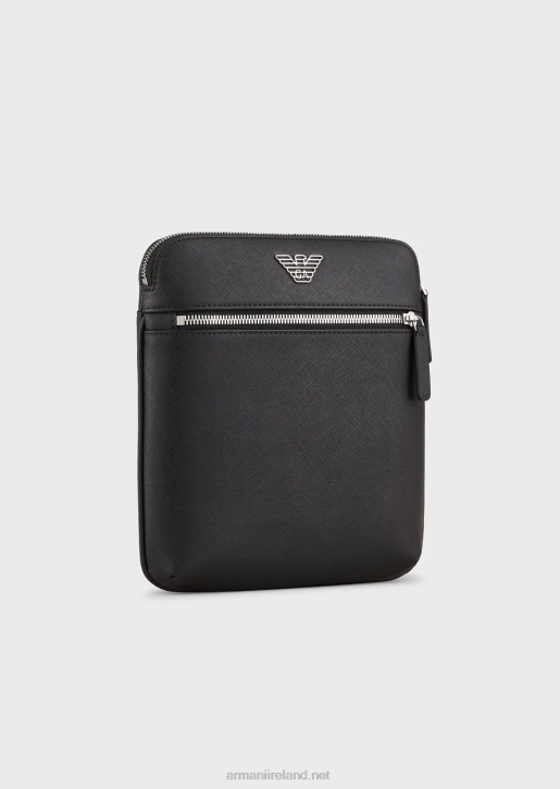 Men 086V1974 Regenerated-Leather Shoulder Bag With Eagle Pate Armani Black
