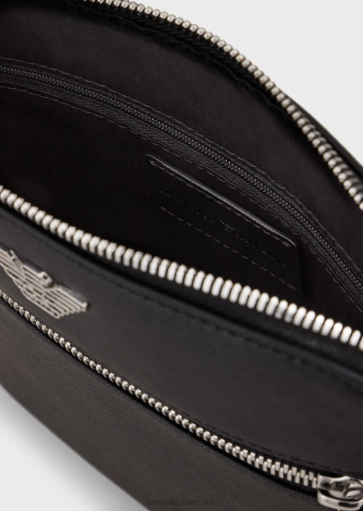 Men 086V1974 Regenerated-Leather Shoulder Bag With Eagle Pate Armani Black