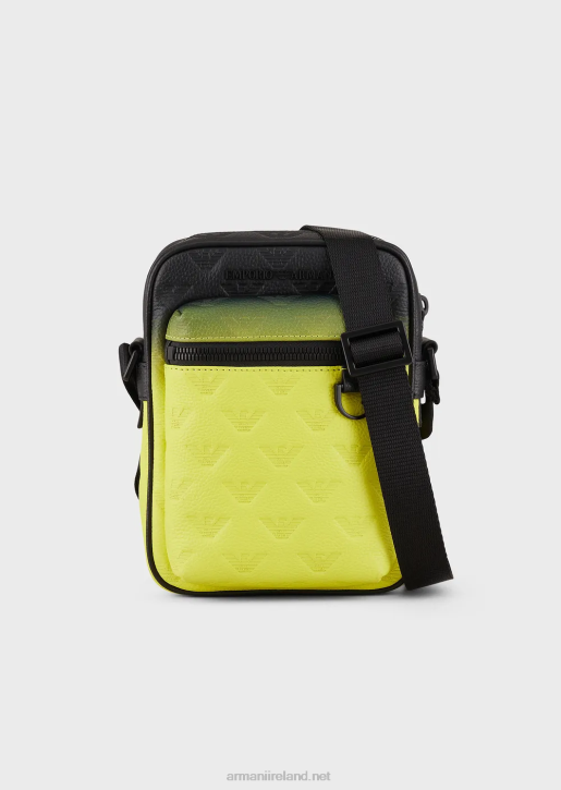 Men 086V1978 Gradient Leather Crossbody Bag With All-Over Embossed Eagle Armani Pattern
