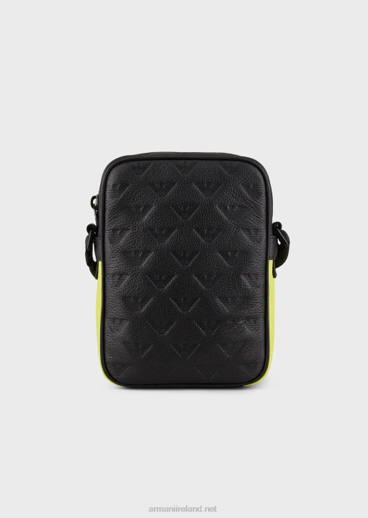 Men 086V1978 Gradient Leather Crossbody Bag With All-Over Embossed Eagle Armani Pattern