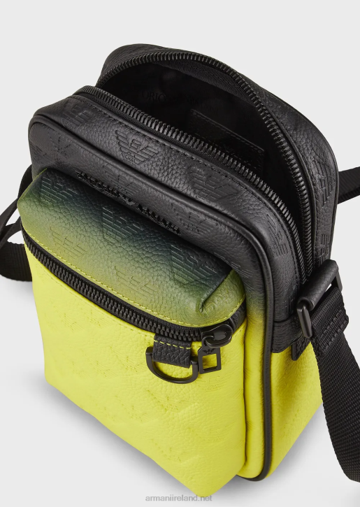 Men 086V1978 Gradient Leather Crossbody Bag With All-Over Embossed Eagle Armani Pattern