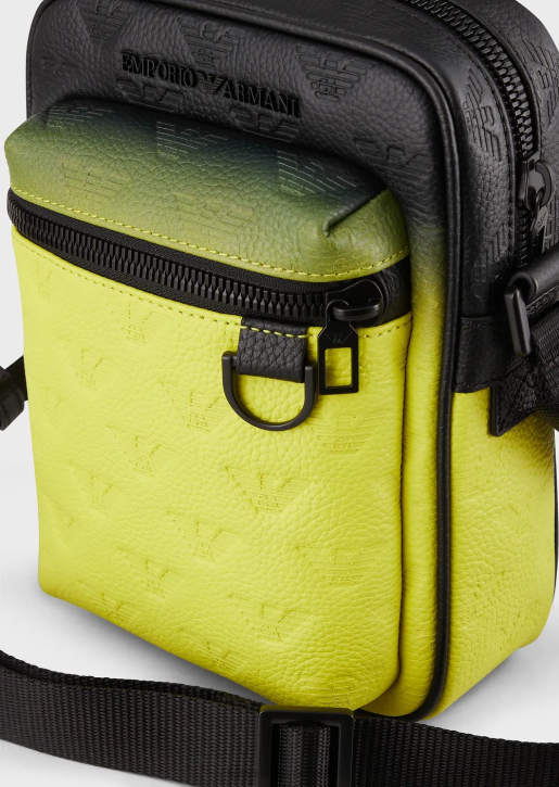 Men 086V1978 Gradient Leather Crossbody Bag With All-Over Embossed Eagle Armani Pattern