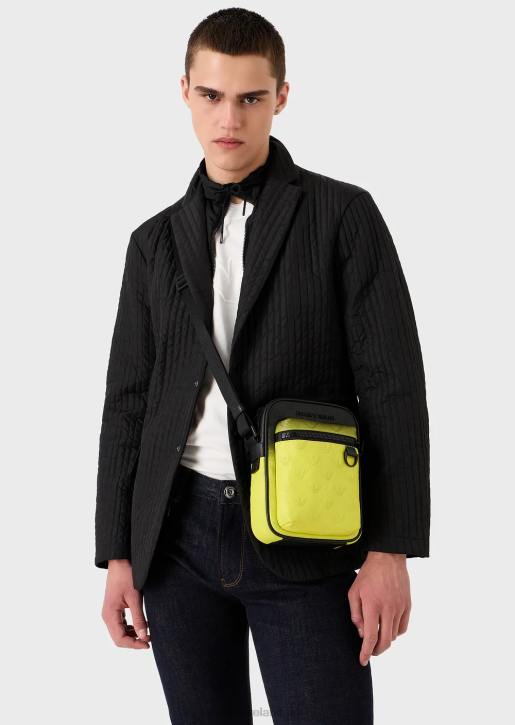 Men 086V1978 Gradient Leather Crossbody Bag With All-Over Embossed Eagle Armani Pattern