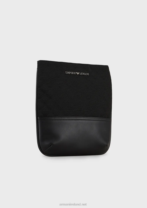 Men 086V1980 Flat Nylon Shoulder Bag With All-Over Jacquard Eagle Armani Black