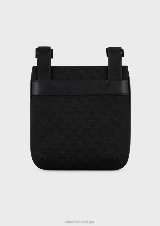 Men 086V1980 Flat Nylon Shoulder Bag With All-Over Jacquard Eagle Armani Black
