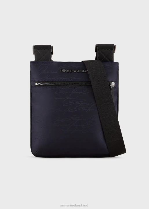 Men 086V1982 Flat Jacquard Nylon Shoulder Bag With Signature Logo Armani