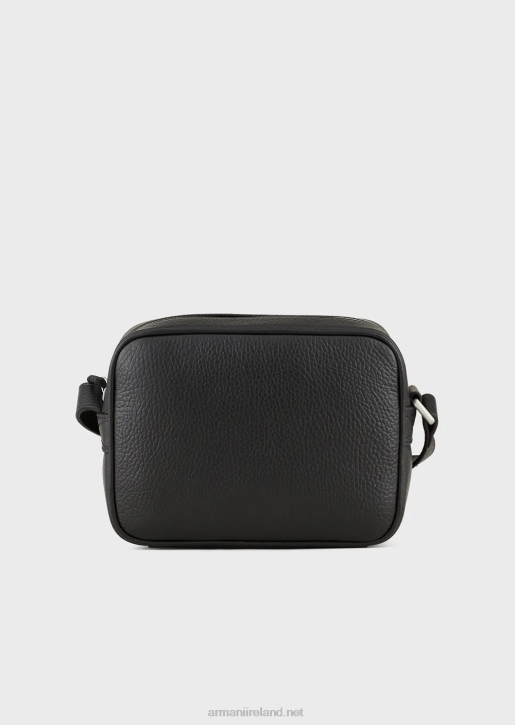 Men 086V1984 Tumbled-Leather Camera Case With Shoulder Strap Armani Black