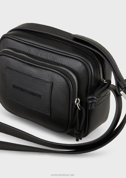 Men 086V1984 Tumbled-Leather Camera Case With Shoulder Strap Armani Black