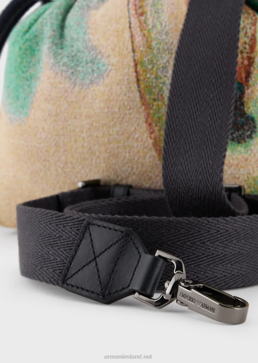 Men 086V1987 Reversible Nylon Mini Crossbody Bag With Palm Print Armani
