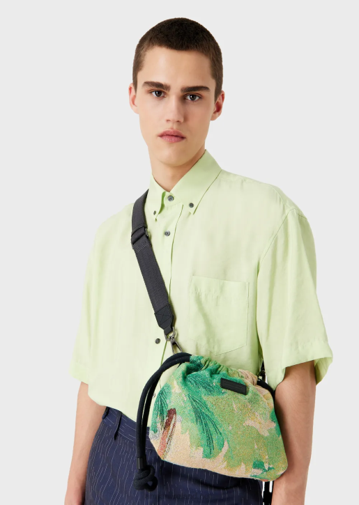 Men 086V1987 Reversible Nylon Mini Crossbody Bag With Palm Print Armani
