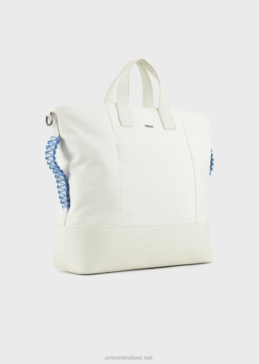 Men 086V1988 Recycled Twill Shopper Bag With Leather Details Armani