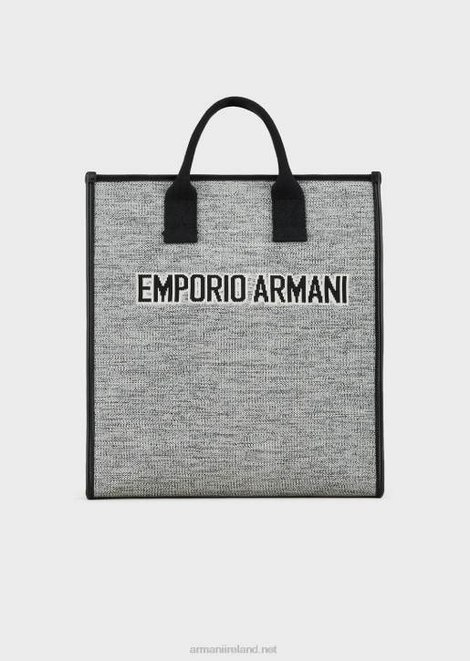 Men 086V1991 Melange Knit Shopper Bag With Jacquard Logo Armani Black