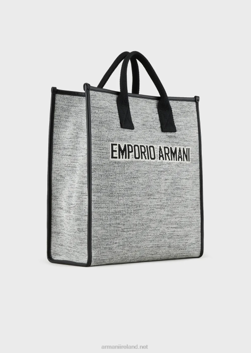 Men 086V1991 Melange Knit Shopper Bag With Jacquard Logo Armani Black