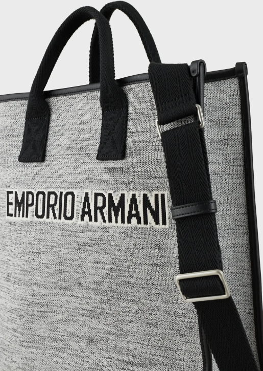 Men 086V1991 Melange Knit Shopper Bag With Jacquard Logo Armani Black