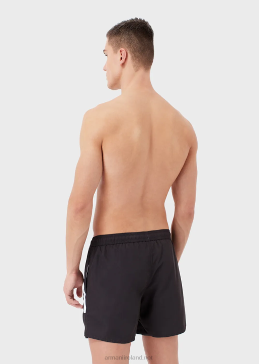 Men 086V1001 Recycled Fabric Swim Trunks With Drawstring And Bold Logo Armani Black Logo
