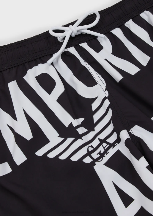 Men 086V1001 Recycled Fabric Swim Trunks With Drawstring And Bold Logo Armani Black Logo