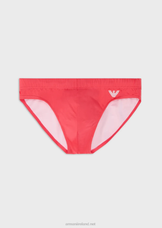 Men 086V1005 Recycled Microfibre Swim Briefs With Embroidered Eagle Armani Coral