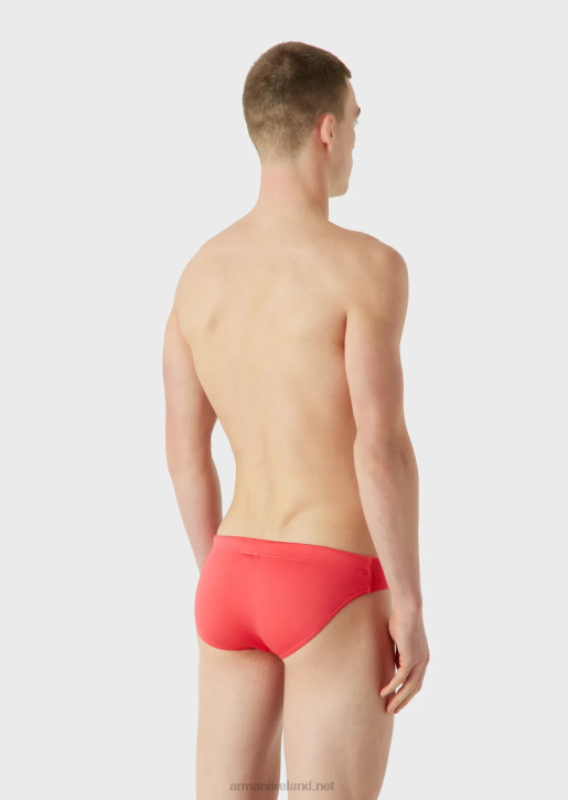 Men 086V1005 Recycled Microfibre Swim Briefs With Embroidered Eagle Armani Coral