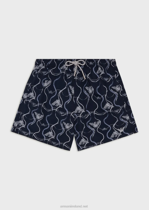 Men 086V983 Swim Trunks With Drawstring And Graphic Pattern Armani Pattern