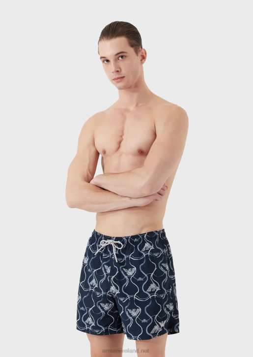 Men 086V983 Swim Trunks With Drawstring And Graphic Pattern Armani Pattern