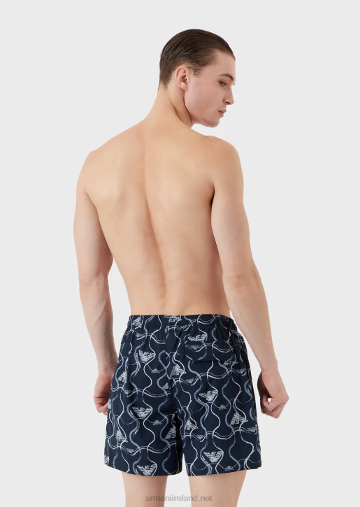 Men 086V983 Swim Trunks With Drawstring And Graphic Pattern Armani Pattern