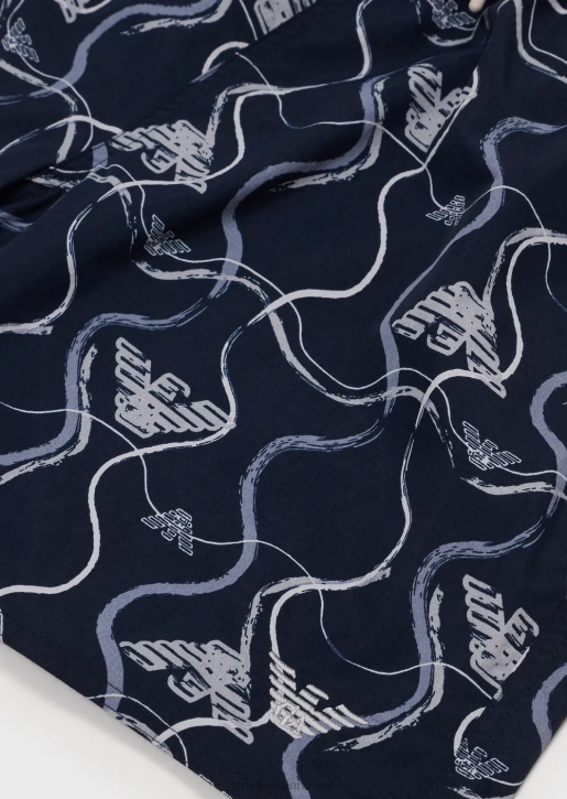 Men 086V983 Swim Trunks With Drawstring And Graphic Pattern Armani Pattern