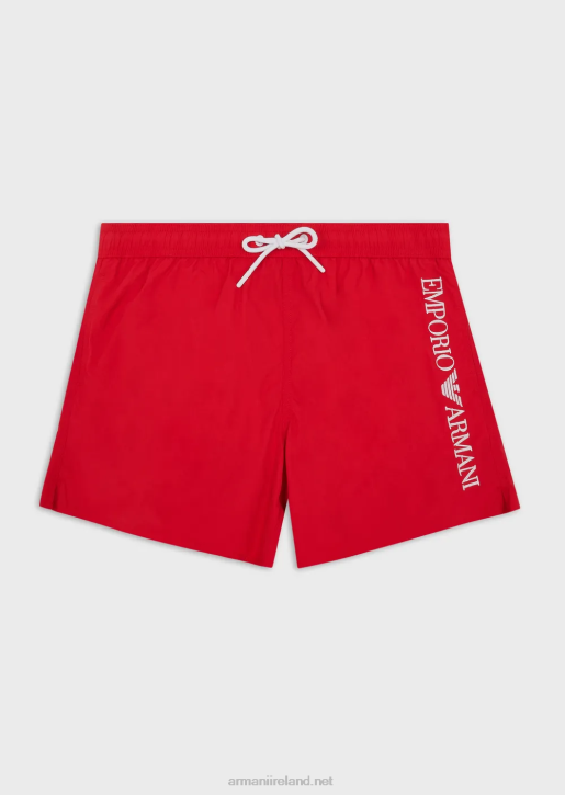 Men 086V987 Swim Trunks With Drawstring And Embroidered Logo Armani Red