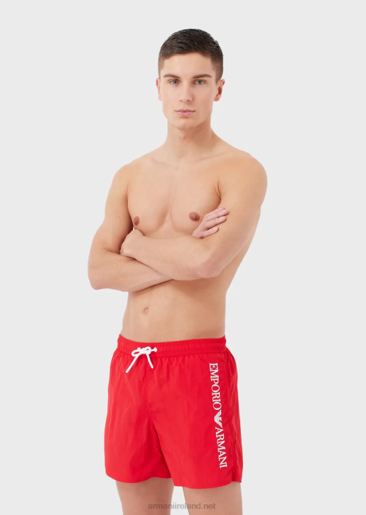 Men 086V987 Swim Trunks With Drawstring And Embroidered Logo Armani Red