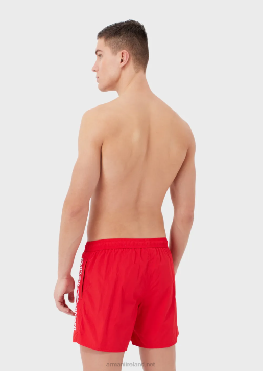 Men 086V987 Swim Trunks With Drawstring And Embroidered Logo Armani Red