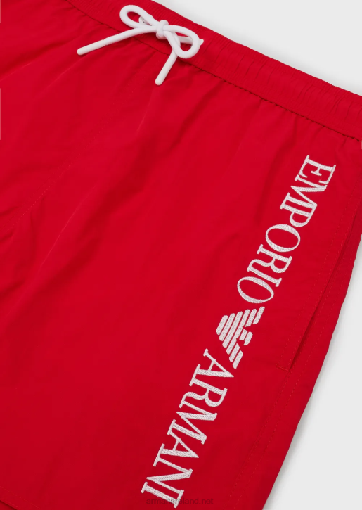 Men 086V987 Swim Trunks With Drawstring And Embroidered Logo Armani Red
