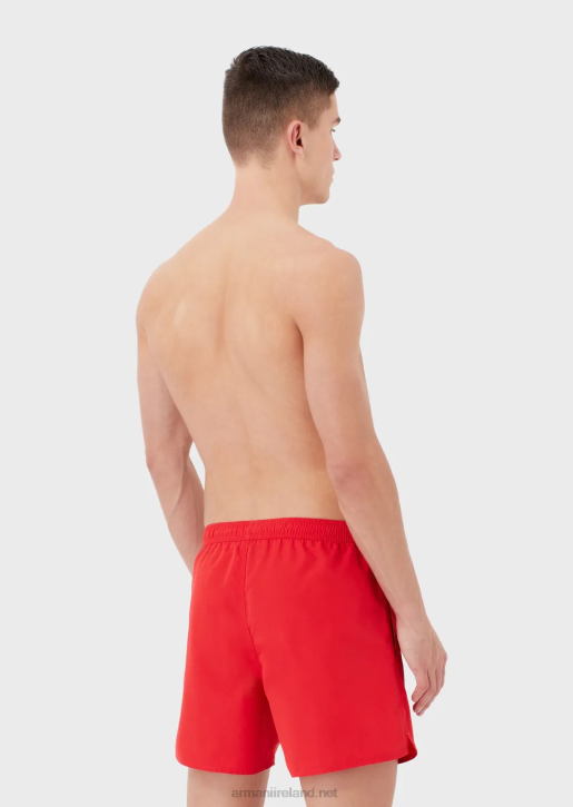 Men 086V993 Terrycloth Swim Trunks With Drawstring And Eagle Patch Armani Red