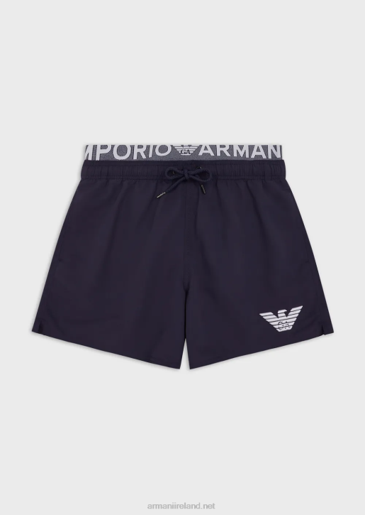 Men 086V994 Recycled Fabric Swim Trunks With Drawstring And Logo Waistband Armani Avio