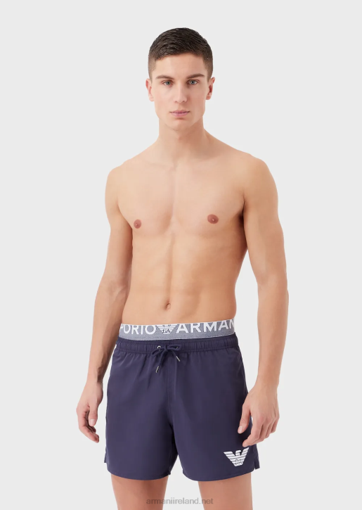 Men 086V994 Recycled Fabric Swim Trunks With Drawstring And Logo Waistband Armani Avio