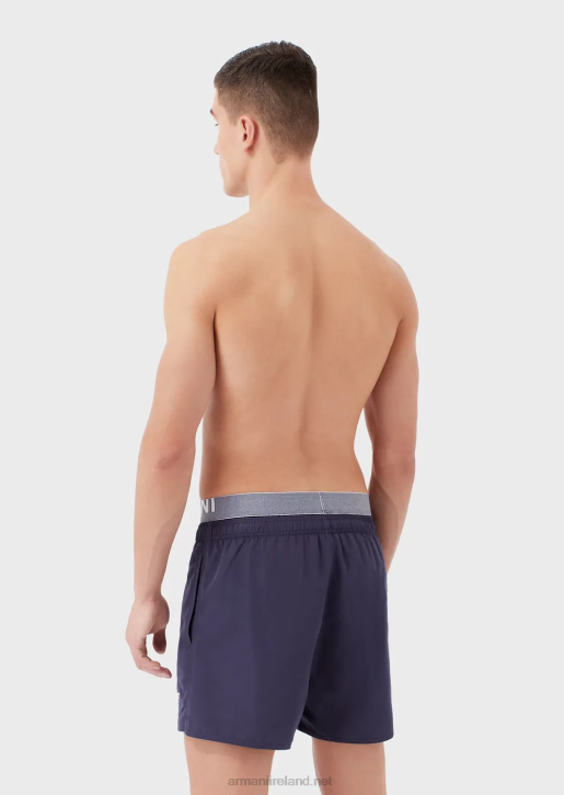 Men 086V994 Recycled Fabric Swim Trunks With Drawstring And Logo Waistband Armani Avio