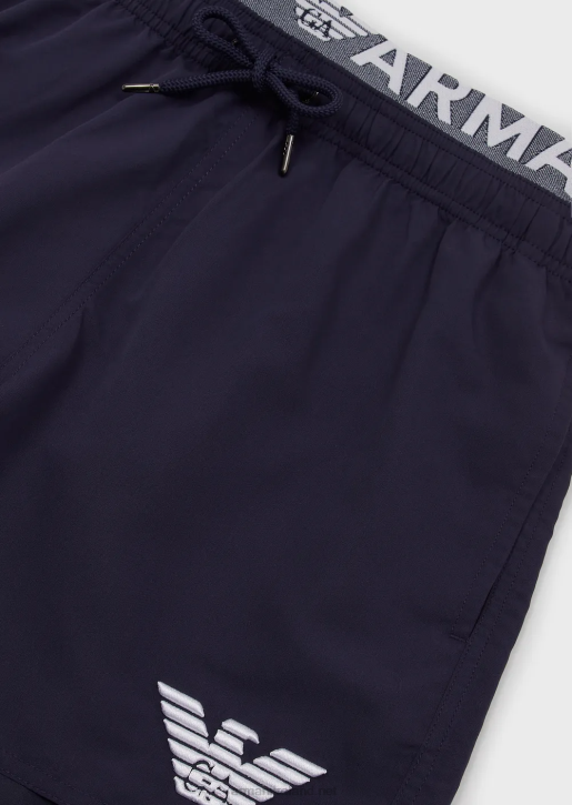 Men 086V994 Recycled Fabric Swim Trunks With Drawstring And Logo Waistband Armani Avio