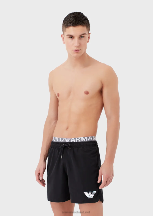 Men 086V995 Recycled Fabric Swim Trunks With Drawstring And Logo Waistband Armani Black