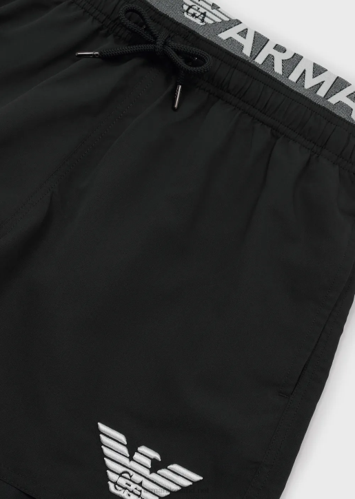 Men 086V995 Recycled Fabric Swim Trunks With Drawstring And Logo Waistband Armani Black