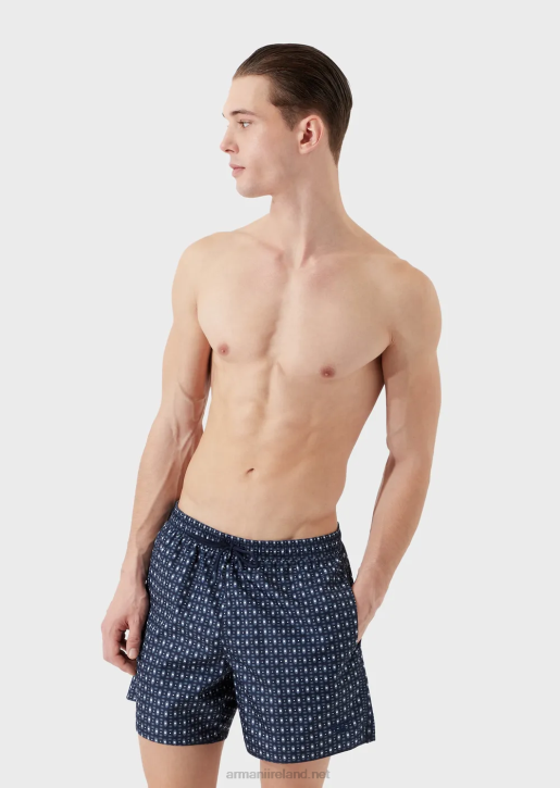 Men 086V996 Swim Trunks With Drawstring And Micro-Pattern Armani Navy Blue